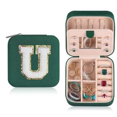 Imagem de ETHOON Estojo de viagem pequeno organizador de meias presentes personalizados acessórios de joias para adolescentes presente de Natal para mulheres verde, letra U