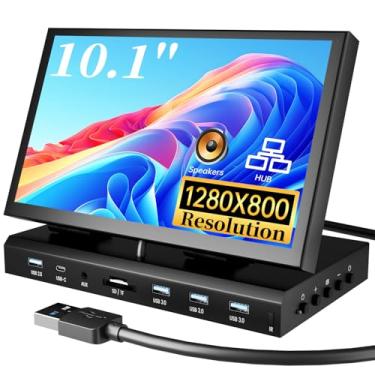 Imagem de Monitor pequeno de 10,1 polegadas para PC Raspberry Pi, mini monitor IPS 1280 x 720 estação de ancoragem com várias portas, hub USB integrado e alto-falantes duplos, tela Raspberry Pi para projetos