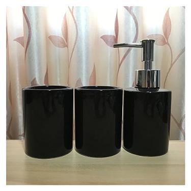 Imagem de THJKUPO Conjunto de artigos de higiene pessoal preto brilhante de três peças dispensador europeu garrafa enxaguante bucal sabonete