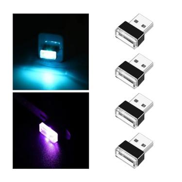 Imagem de Ziciner 4 peças USB LED lâmpada de atmosfera interior do carro, mini luz noturna de LED portátil, interface USB plug-in kit de iluminação ambiente porta-malas, acessórios interiores universais (azul