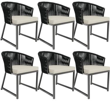 Imagem de Kit 06 Cadeiras Decorativas Para Área Gourmet Cozinha Corda Náutica Bethari D04 Preto - Lyam Decor