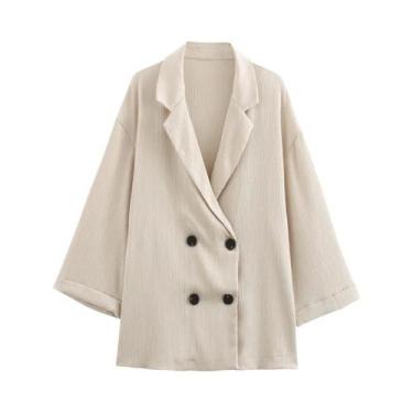 Imagem de Conjunto De Calças E Blazer Feminino Casual Com Efeito Amassado, Estil