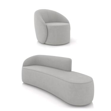 Imagem de Sofá 4 Lugares Orgânico 220cm Morgan E Poltrona Lua Suede Cinza D03 - D'rossi