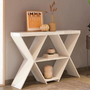 Imagem de Aparador Sala De Estar 110cm 1 Prateleira Jhonny Off White A09 - Mpozenato