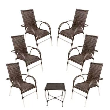 Imagem de Jogo 6 Cadeiras E Mesa Para Area Varanda Vênus Trama Preto