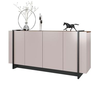 Imagem de Aparador Buffet 4 Portas Oliwia 160cm Sala Jantar Pé Preto Fosco C04 - D'rossi Cor Off White E Nogueira