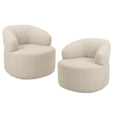 Imagem de Kit 02 Poltronas Giratória Orgânica Para Sala de Estar Living Helena L02 Linho Palha - Lyam Decor