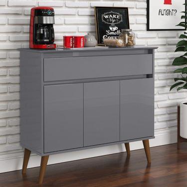 Imagem de Aparador Buffet Zeus 1 Gaveta E 3 Portas Pés Madeira Maciça Cinza Cinza