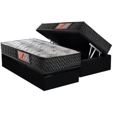 Imagem de Conjunto Box Baú Solteiro: Colchão Espuma Paropas D23 Pasquale Black + Base Crc Suede Black (88x188)