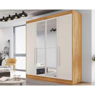 Imagem de Guarda Roupa Solteiro 3 Gavetas E 4 Portas C/2 Espelho Nantes Peroba/off White - Europa