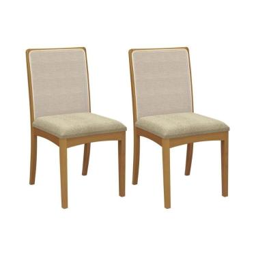 Imagem de Cadeira Sala De Jantar Lara Madeira Maciça 2cmm007ca Kit 2un Carvalho/linho Bege Tela Bege A058a - Kappesberg