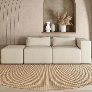 Imagem de Sofá 4 Lugares 323cm com Puff Esquerdo Fay Linho Cru Z55 - Mpozenato