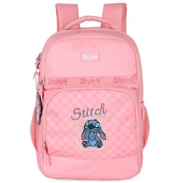 Imagem de Mochila Escolar de Costas STITCH Xadrez Rosa Luxcel
