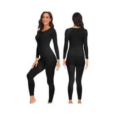 Imagem de Conjunto De Roupa Térmica Ultra Macia Para Mulheres, Camiseta E Calça 