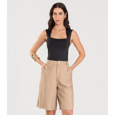 Imagem de Bermuda Jorts Feminina Reta Em Sarja Dianna Marrom, PP, Marrom