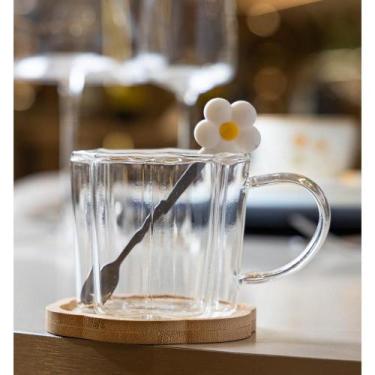 Imagem de Xícara de Chá com Pires e Colher Flor Amarela 280ml Vidro - Wolff