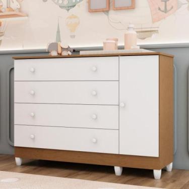 Imagem de Cômoda Infantil 4 Gavetas com Porta Fraldário Taís 100% MDF Branco Bét