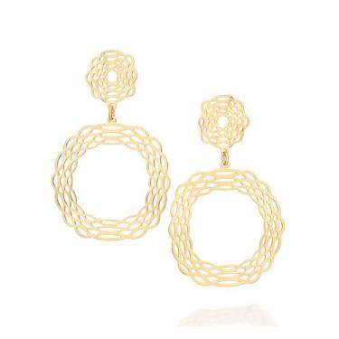 Imagem de Maxi Brinco Pêndulo Ondulado Banhado a Ouro Rommanel 527552 Cor:Dourad