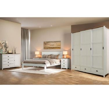 Imagem de Conjunto Quarto Topázio Branco: Guarda-Roupa 3 Portas Correr, Cômoda, Cama Casal e 2 Mesas Cabeceiras