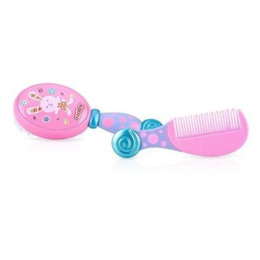 Imagem de Kit Pente e Escova Decoradas Infantil Bebê Menino Menina - Nuby, Rosa