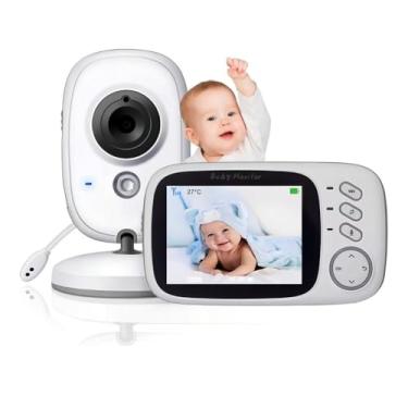 Imagem de Babá Eletrônica com Câmera para Bebê Tela 3.2 Polegadas Visão Noturna Infravermelha Alcance 10 Metros Áudio Bidirecional VOX Monitor de Temperatura Canções de Ninar para Quarto Infantil