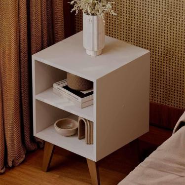 Imagem de Mesa De Cabeceira Chennai Pé Plástico 30x35cm Branca Quarto