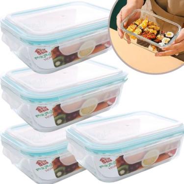 Imagem de Conjunto 4 Pote Vidro Grande 1040ml Com Tampa Hermética, Marmita Fitne