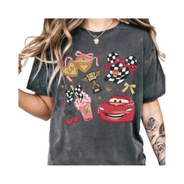 Imagem de Camiseta Feminina De Verão Em Algodão Respirável Disney Carros Retrô F