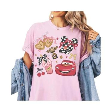 Imagem de Camiseta Feminina De Verão Em Algodão Respirável Disney Carros Retrô F