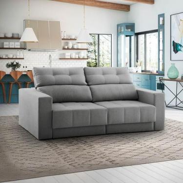 Imagem de Sofá Retrátril 4 Lugares 240cm Hanover Reclinável Veludo Cinza Claro N