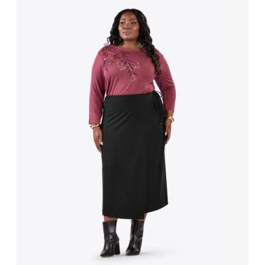 Imagem de Saia Midi Transpassada Plus Size Secret Glam Preto, Plus G3, Preto
