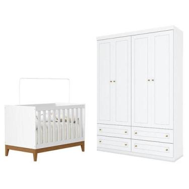 Imagem de Berço Americano Flip Branco Acetinado Reller E Guarda Roupa Infantil 4