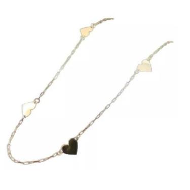 Imagem de Colar Gargantilha Choker 3 Corações Liso Ouro 18k 45cm Nota - virtuale