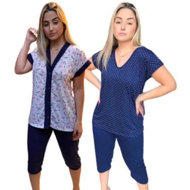 Imagem de Kit 2 Pijama Pescador Manga Curta com Botões Bermuda Senhora - PIJAMAS