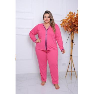 Imagem de Pijama Feminino Plus Size Americano Aberto de Botões Inverno - PIJAMAS