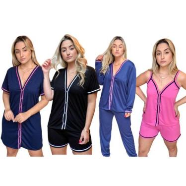 Imagem de Kit 4 Pijamas Amamentação Curto e Longo Aberto Com Botões - PIJAMAS VI