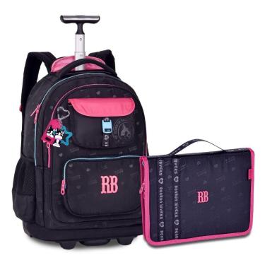 Imagem de Mochila Carrinho Com Estojo Fichario Grande Kit Escolar Premium-Feminino