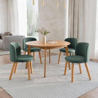 Imagem de Mesa de Jantar Extensível Redonda com 4 Cadeiras Madeira Maciça Tasila