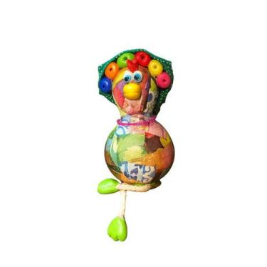 Imagem de Galinha Decorativa Artesanal com Bobs Coloridos e Lenço em Cabaça - 10