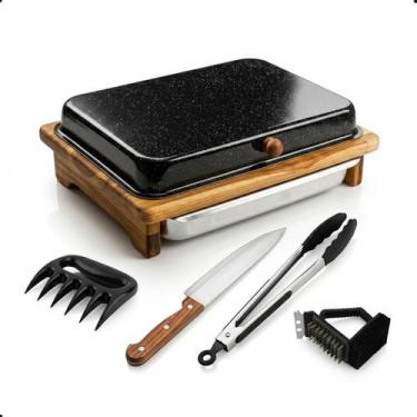Imagem de Kit Tábua de Carne para Churrasco com Gaveta Faca Garra e Escova Madei