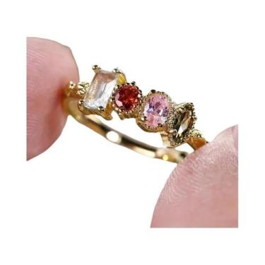 Imagem de Anel Feminino De Zircônia Cúbica Dourada, Joia De Luxo Para Casamento 