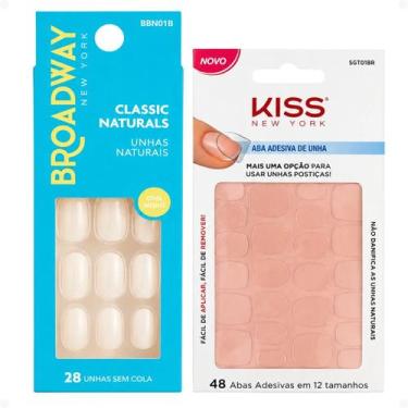 Imagem de Kit Kiss New York: Unhas Postiças Oval Médio Freedom e Abas Adesivas D