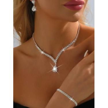 Imagem de L2921-Conjunto Feminino Colar e Brinco Pulseira Verde Esmeralda Gota Z