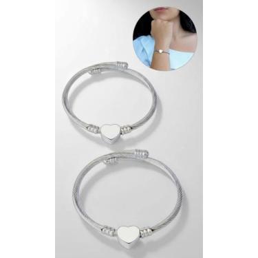 Imagem de Bracelete Aço Inox 316L Berloque Coração Prata - Congratulations Store