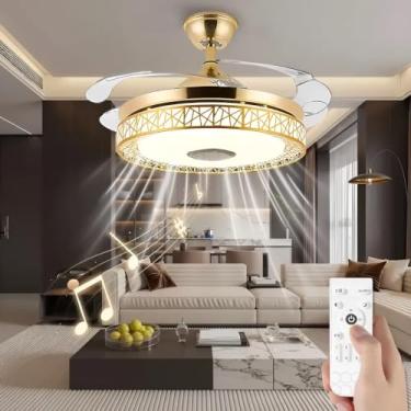 Imagem de Daksan Ventilador de Teto 108cm Dourado com Luz LED 72W e Bluetooth - 4 Pás, Diâmetro 48cm, Controle Remoto, 3 Cores Ajustáveis, para Sala e Quarto