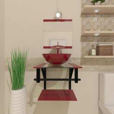 Imagem de Gabinete De Vidro Para Banheiro 40cm Com Torneira Cascata  Vermelho Ce