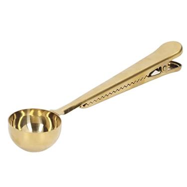 Imagem de Suporte para colher de café, clipe de vedação de colher de café de oclusão fechada para pasta de saco de comida para chá de café(Clipe de boca plana dourado)