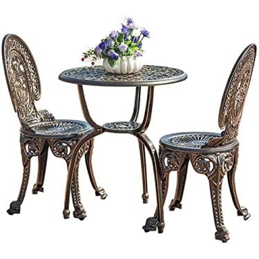 Imagem de Caesar Mobiliário Outdoor Bistro Set 3 Peças, Conjuntos de Mesa Bistro com Furo para Guarda-chuva, Conjunto de Mesa e Cadeiras para Pátio, Móveis de Varanda para Pátio Pequeno - Alumínio Fundido…