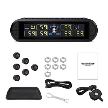 Imagem de XRC TECH Sistema de monitoramento de pressão de pneu sem fio TPMS T670 em tempo real, cabo USB solar, modo de fonte de alimentação dupla com 6 sensores externos (preto)