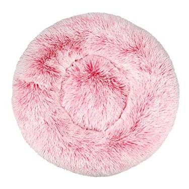 Imagem de Cama calmante para cães e gatos, cama para cães antiansiedade, cama redonda para cães e gatos, cama macia e aconchegante para aquecimento, cama de pelúcia sintética fofa rosa 110 x 110 cm